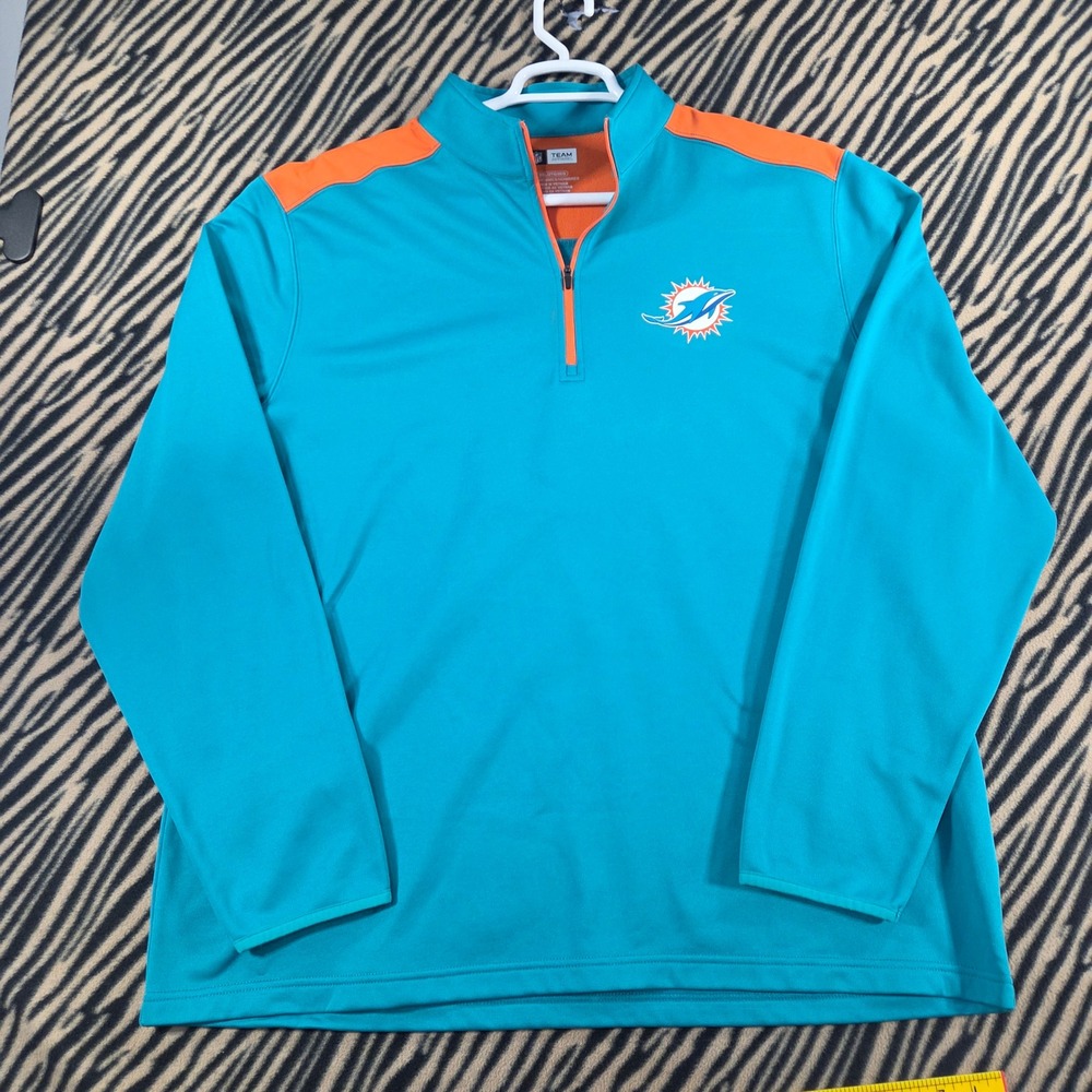 NFL Team Apparel Miami Dolphins Quarter Zip Pullover Aqua Orange Mens 2XL D2AC